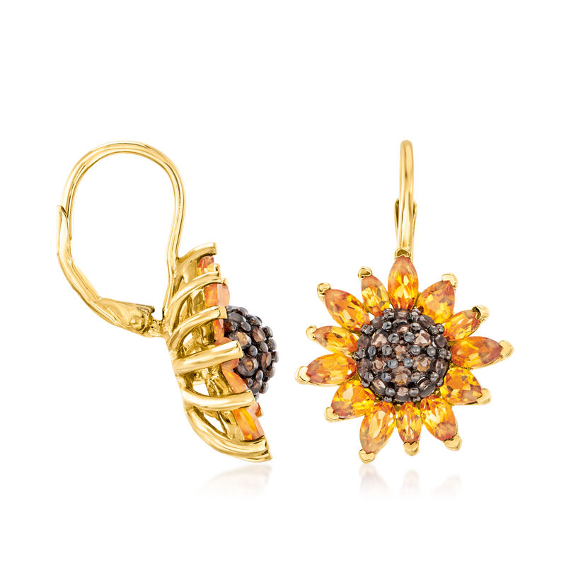 3.50 ct. t.w. Citrine and .80 ct. t.w. Smoky Quartz Sunflower Drop Earrings in 18kt Gold Over Sterling image number 2