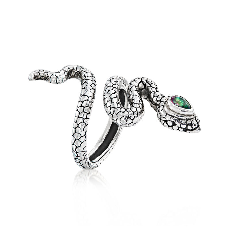 .20 Carat Multicolored Quartz Bali-Style Snake Ring in Sterling Silver image number 3