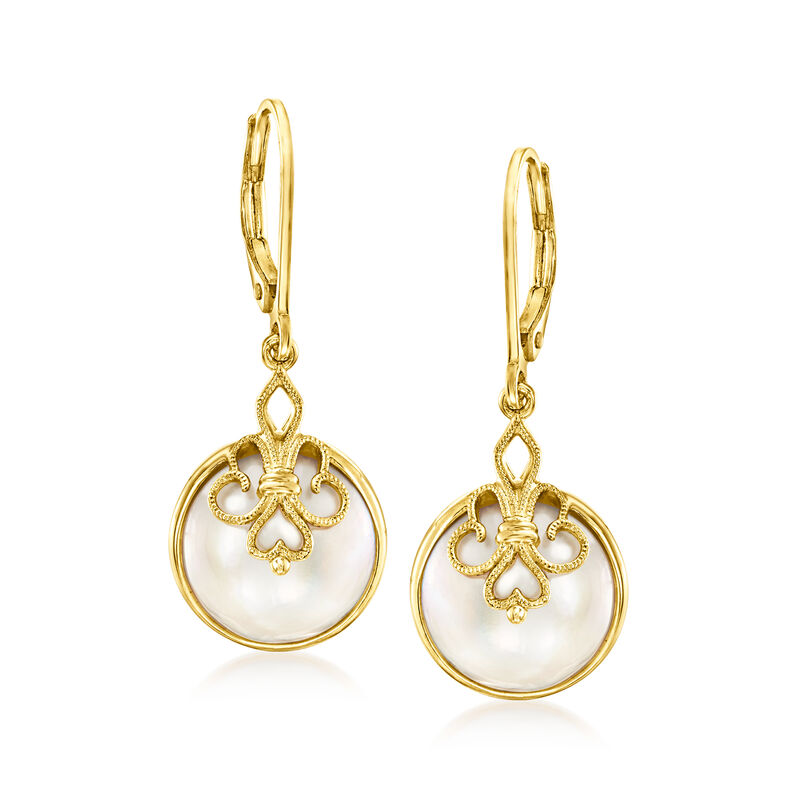 11-11.5mm Cultured Mabe Pearl Milgrain Drop Earrings in 18kt Gold Over Sterling  image number 0