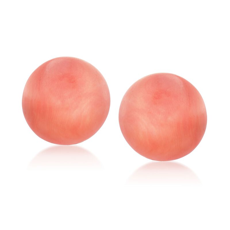 C. 1940 Vintage 14mm Coral Bead Earrings in 14kt Yellow Gold image number 0
