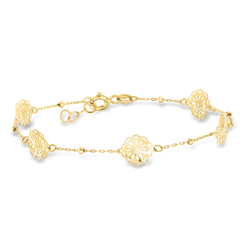 Italian 10kt Yellow Gold Flower Station Bracelet image number 0