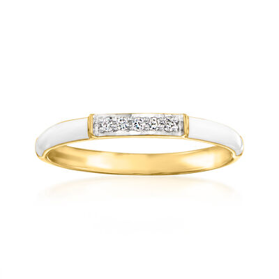 White Enamel Ring with Diamonds in 18kt Gold Over Sterling