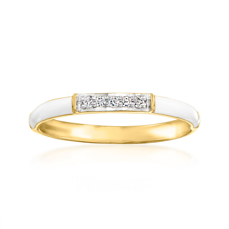 White Enamel Ring with Diamonds in 18kt Gold Over Sterling image number 0