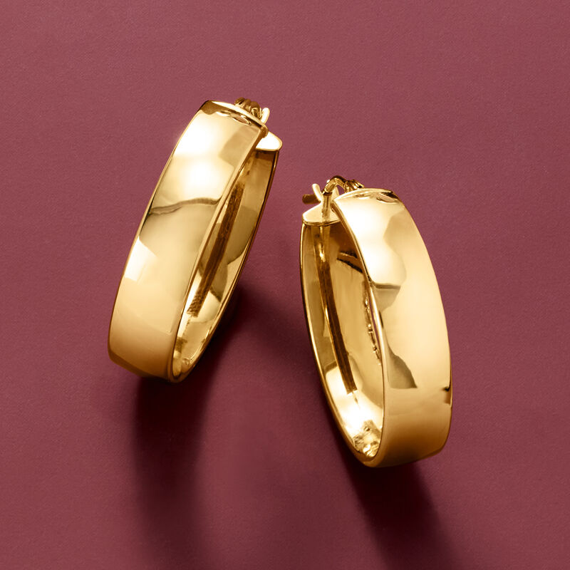 Italian 14kt Yellow Gold Oval Hoop Earrings. 1" image number 4