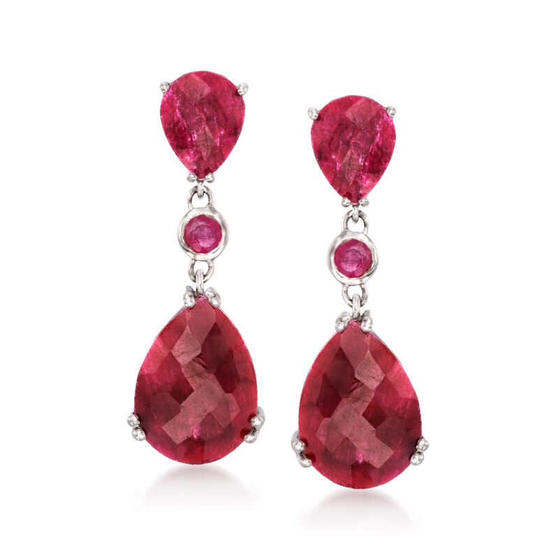 14.60 ct. t.w. Ruby Drop Earrings in Sterling Silver  image number 0