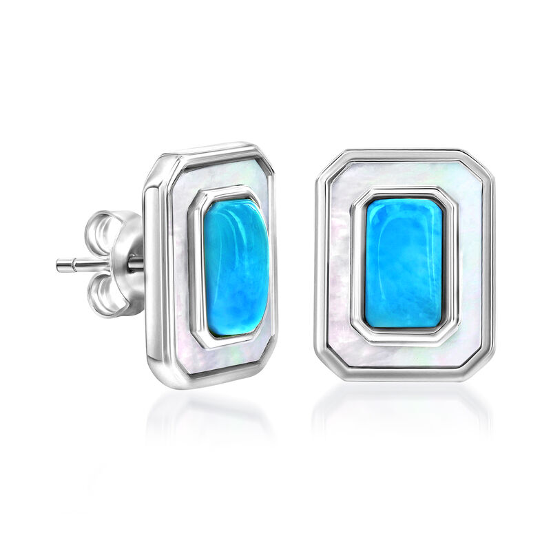 Larimar and Mother-of-Pearl Frame Earrings in Sterling Silver image number 1