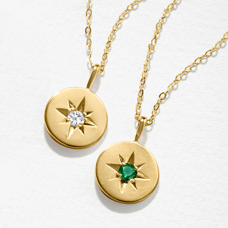 April/Diamond - Birthstone Star Disc Pendant Necklace in 14kt Yellow Gold. 16&quot; image number 2