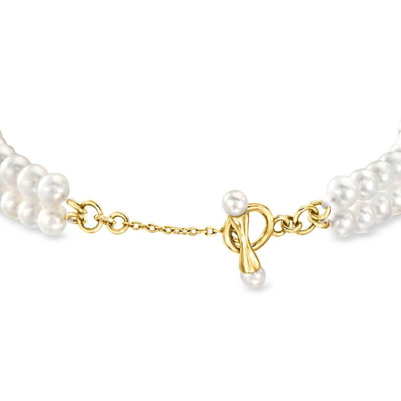 4-8.5mm Cultured Pearl and 1.00 ct. t.w. White Zircon Bracelet in 18kt Gold Over Sterling. 7&quot; image number 2