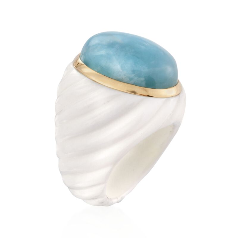 Milky Aquamarine and White Agate Ring with 14kt Yellow Gold image number 2
