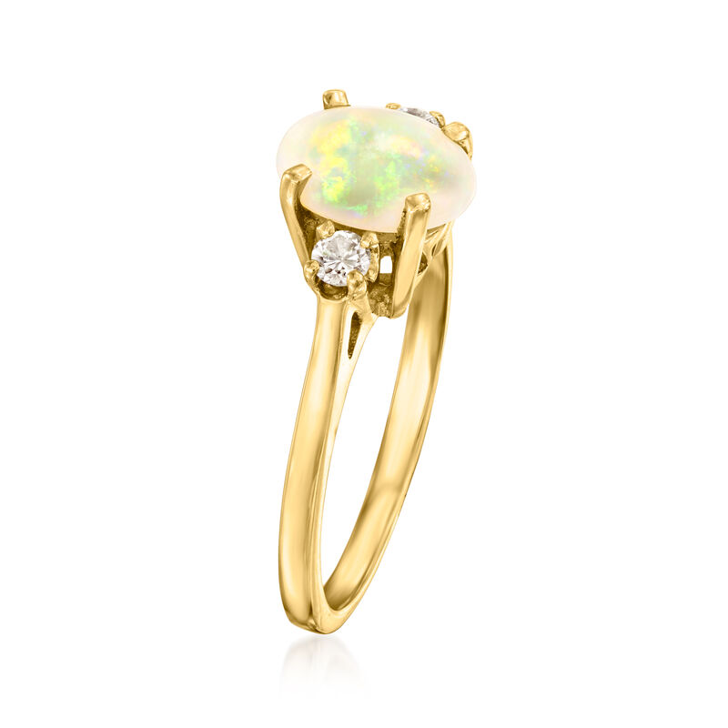 C. 1990 Vintage Opal Ring with .10 ct. t.w. Diamonds in 14kt Yellow Gold. Size 5.5 image number 2