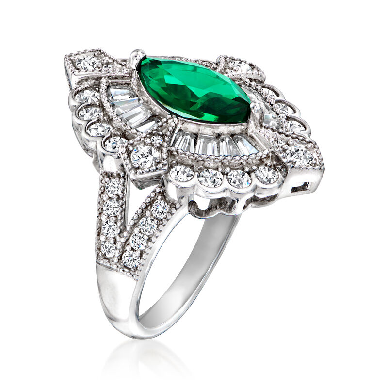 1.50 Carat Simulated Emerald and 1.70 ct. t.w. CZ Ring in Sterling Silver image number 2