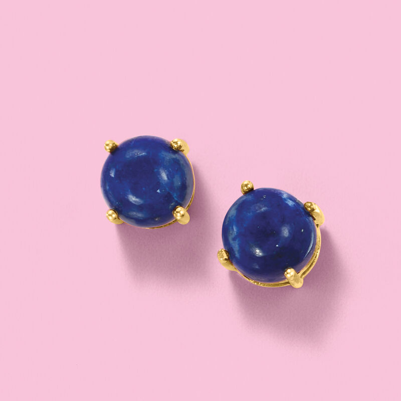 8mm Lapis Stud Earrings in 14kt Gold Over Sterling image number 2