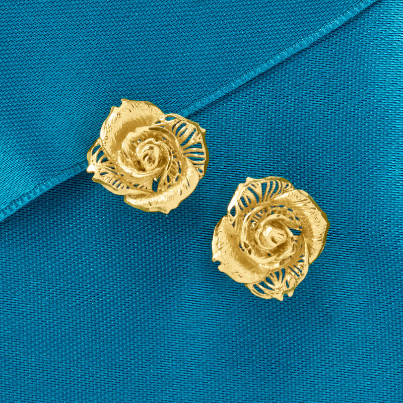 Italian 14kt Yellow Gold Rose Earrings image number 3