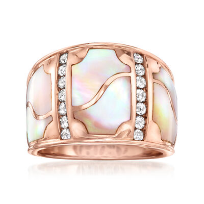 C. 2000 Vintage Pink Mother-of-Pearl and .45 ct. t.w. Diamond Inlay Ring in 14kt Rose Gold