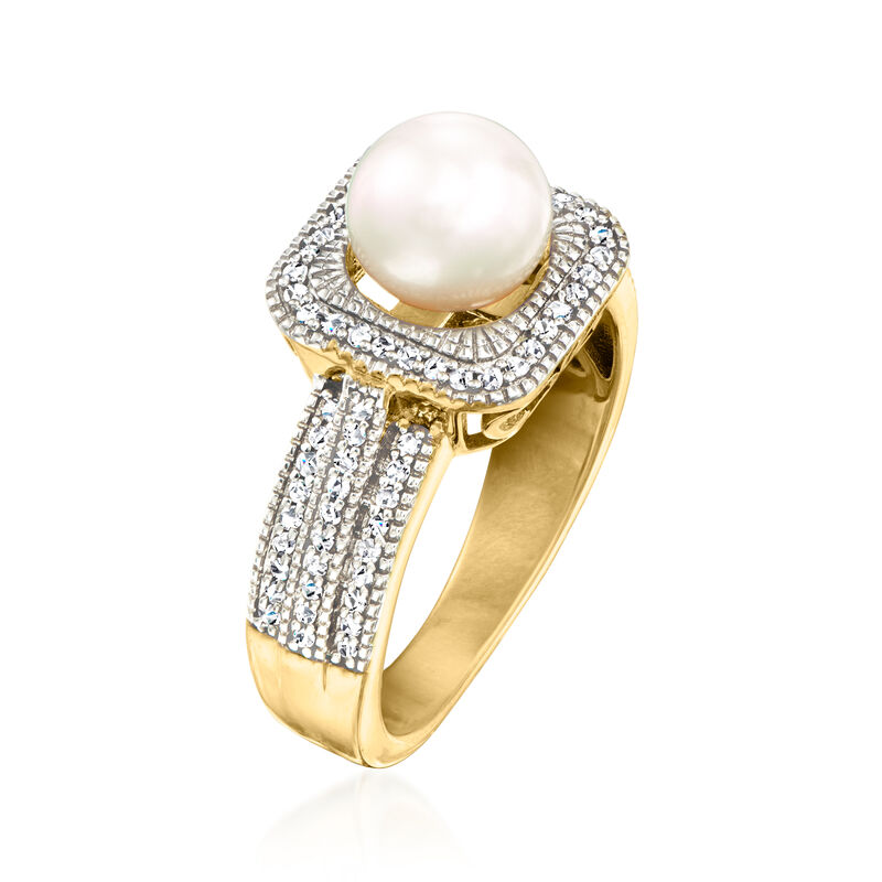 7-7.5mm Cultured Mabe Pearl Ring with .35 ct. t.w. Diamonds in 18kt Gold Over Sterling image number 2