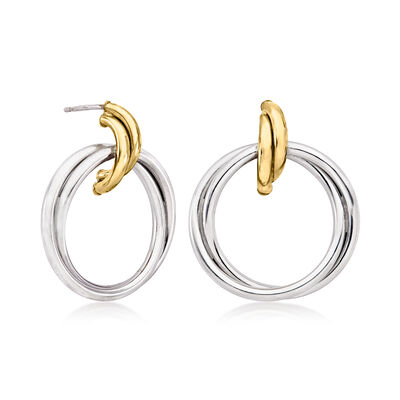 Italian Sterling Silver and 18kt Gold Over Sterling Double-Circle Drop Earrings