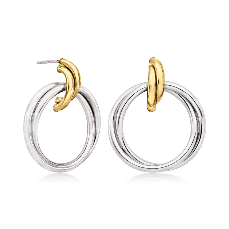 Italian Sterling Silver and 18kt Gold Over Sterling Double-Circle Drop Earrings  image number 0