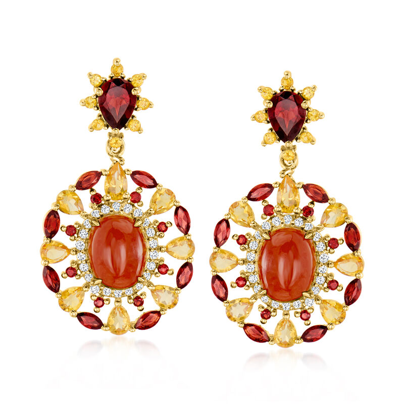 Orange Jade and 8.40 ct. t.w. Multi-Gemstone Drop Earrings in 18kt Gold Over Sterling  image number 0