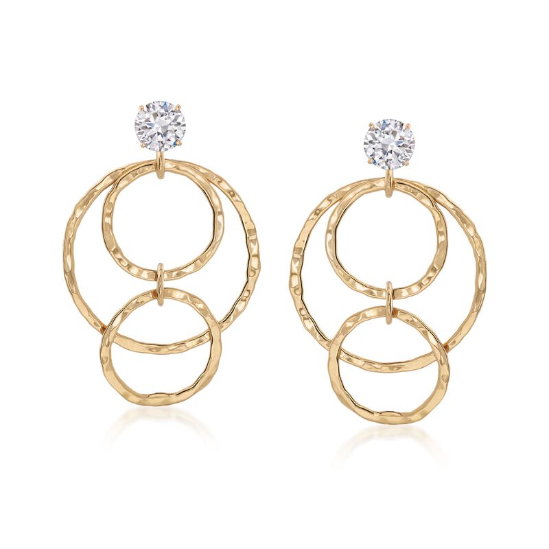 14kt Yellow Gold Hammered Multi-Circle Drop Earring Jackets image number 3