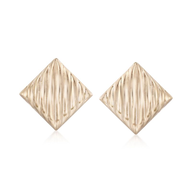 14kt Yellow Gold Striped Square Clip-On Earrings image number 0
