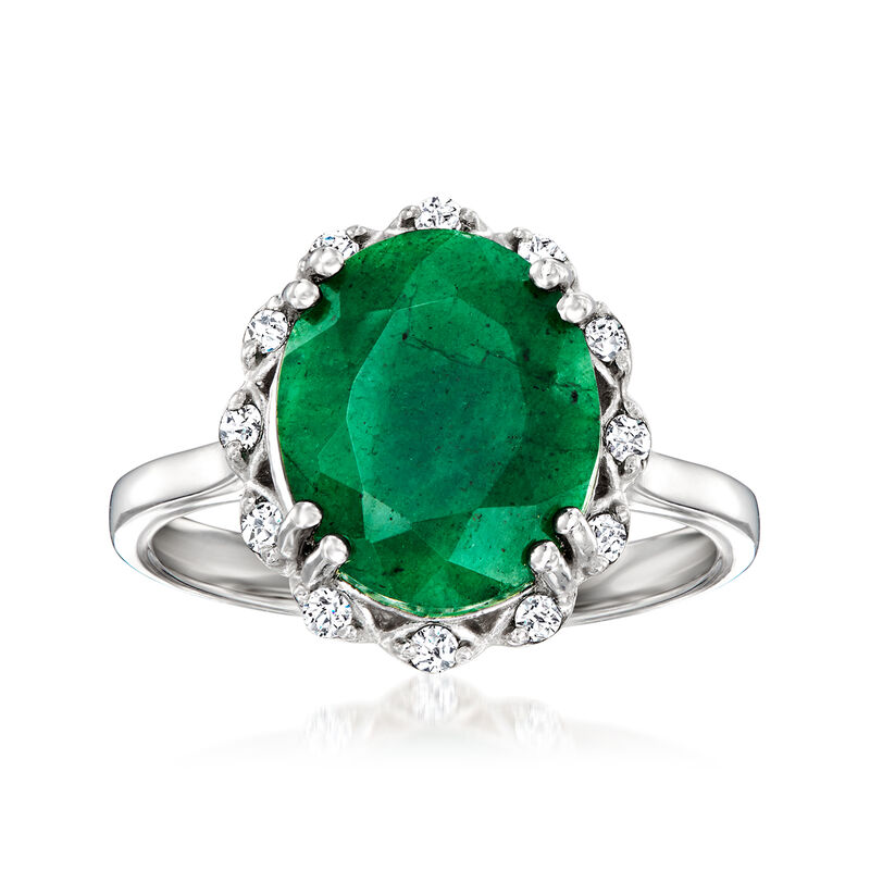 4.20 Carat Emerald Ring with .10 ct. t.w. White Topaz in Sterling Silver image number 0