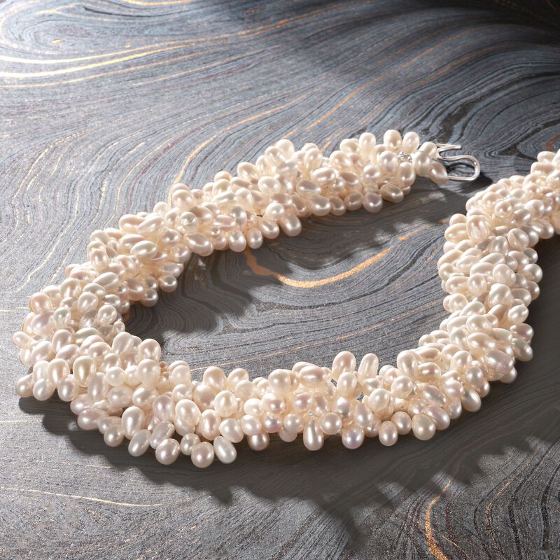5-6mm Cultured Pearl Torsade Necklace with Sterling Silver image number 4