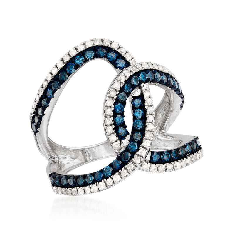 1.25 ct. t.w. Blue and White Diamond Ring in Sterling Silver image number 3