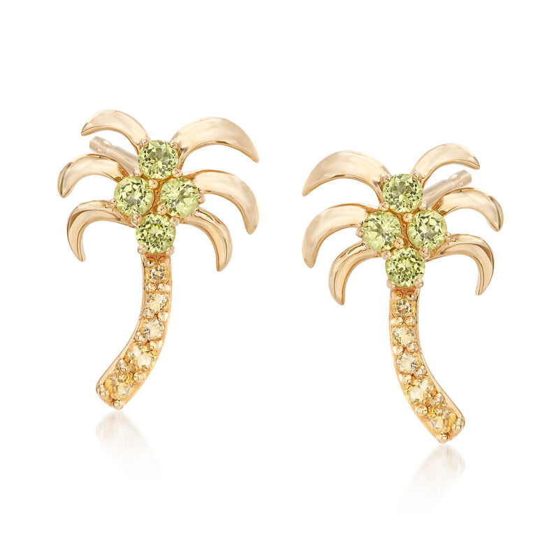 .50 ct. t.w. Peridot and .17 ct. t.w. Citrine Palm Tree Drop Earrings in 14kt Yellow Gold image number 0