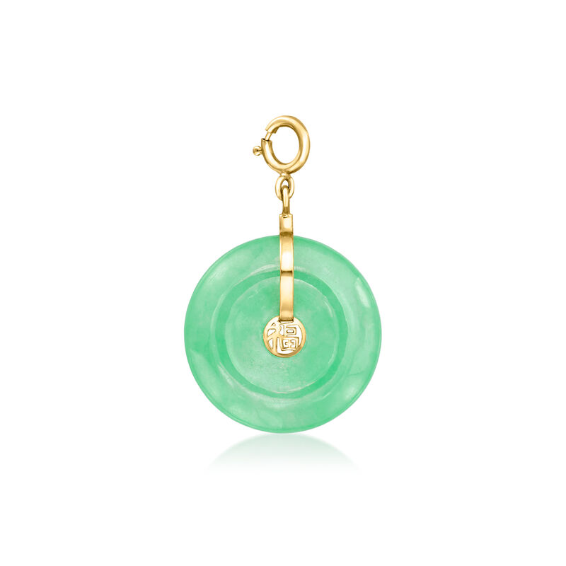 Jade &quot;Good Fortune&quot; Disc Charm in 18kt Gold Over Sterling image number 1