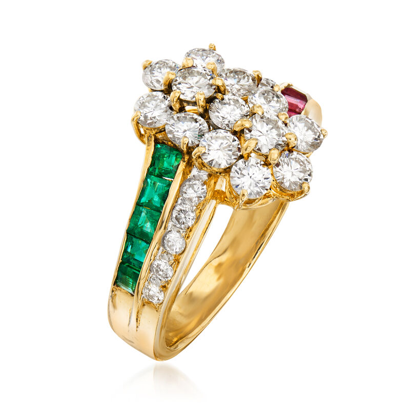 C. 1980 Vintage 1.65 ct. t.w. Diamond, .50 ct. t.w. Ruby and .40 ct. t.w. Emerald Flower Ring in 14kt Yellow Gold. Size 7.5 image number 2