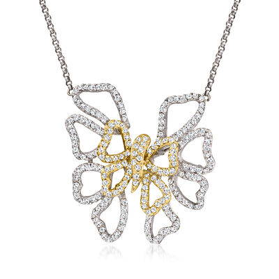 C. 1980 Vintage 2.95 ct. t.w. Diamond Butterfly Necklace in 18kt Two-Tone Gold