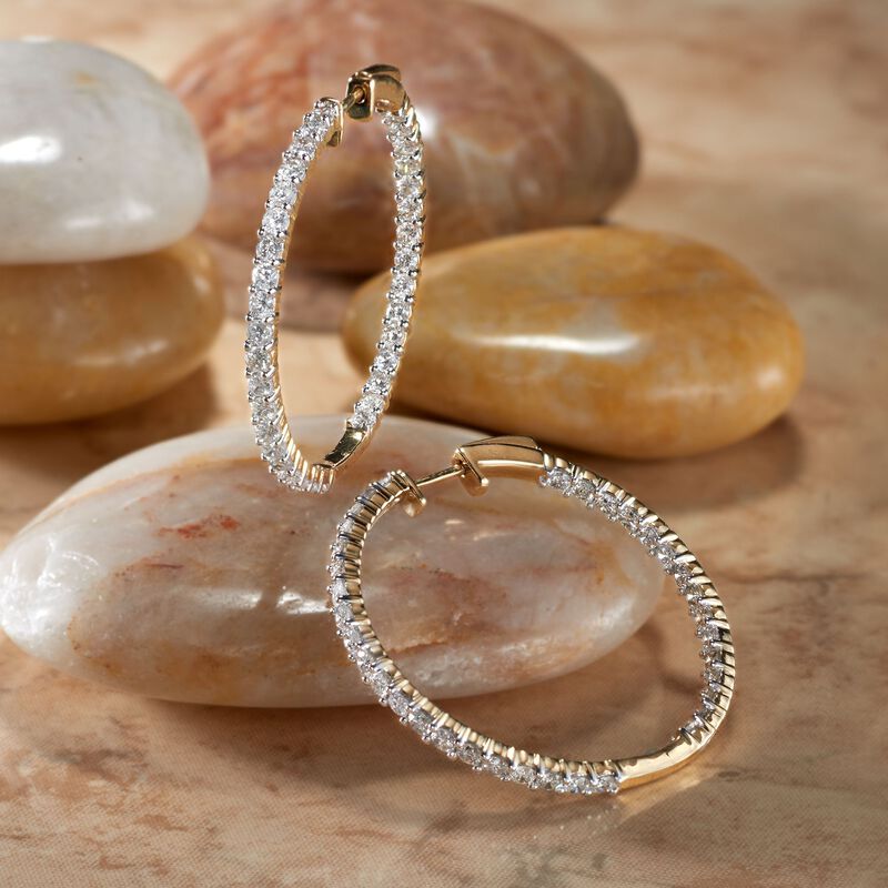 3.00 ct. t.w. Diamond Inside-Outside Hoop Earrings in 14kt Yellow Gold. 1 3/8&quot; image number 2