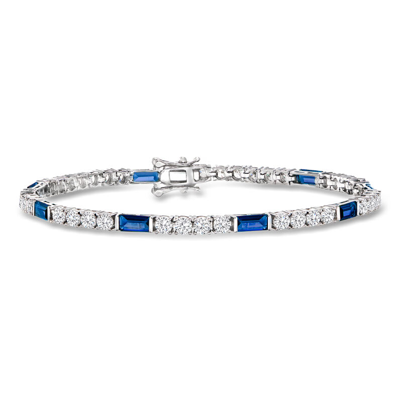 3.90 ct. t.w. CZ and 3.20 ct. t.w. Simulated Sapphire Tennis Bracelet in Sterling Silver image number 0