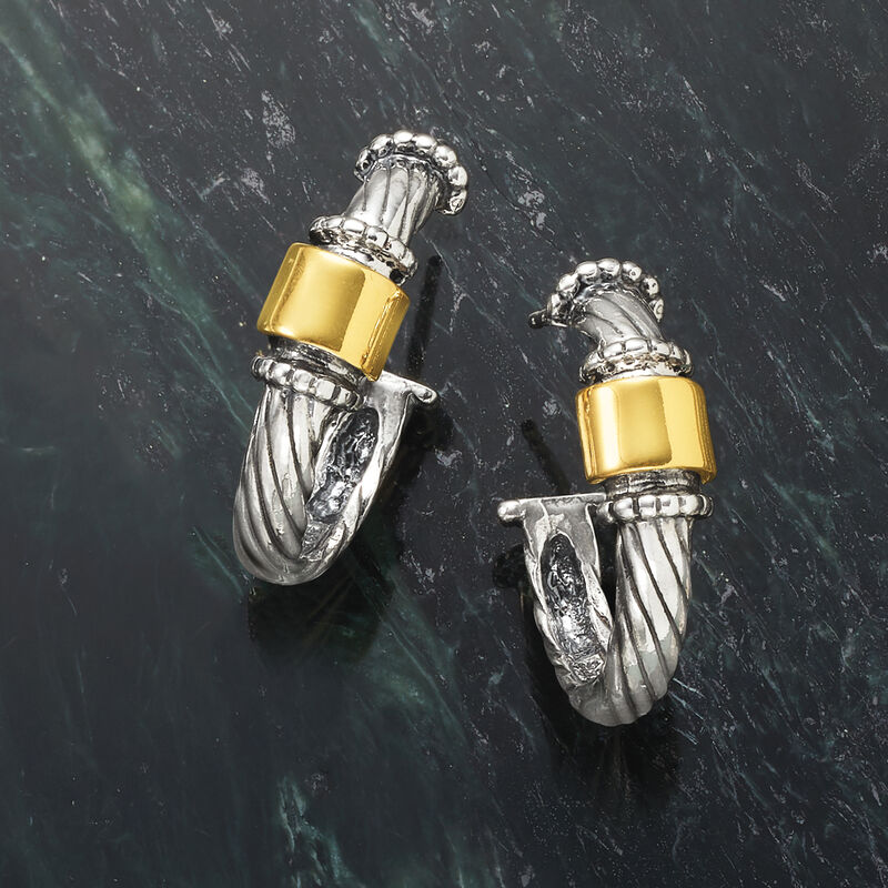 Sterling Silver with 14kt Yellow Gold C-Hoop Earrings image number 2