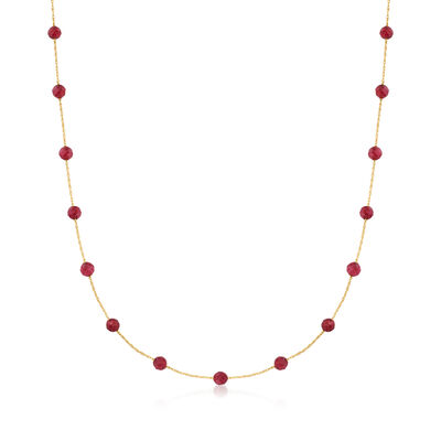 14.00 ct. t.w. Ruby Bead Station Necklace in 10kt Yellow Gold