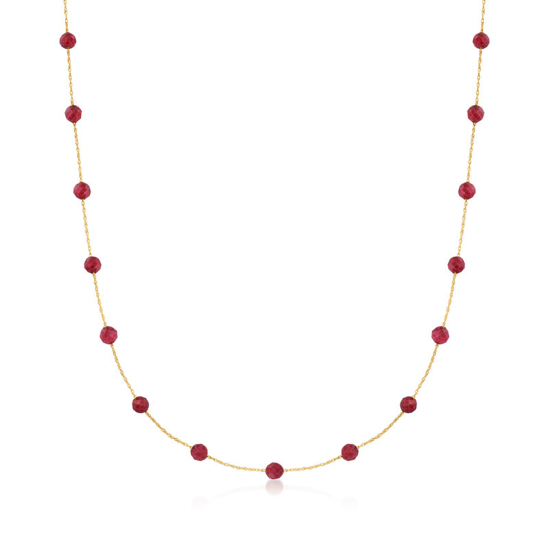 14.00 ct. t.w. Ruby Bead Station Necklace in 10kt Yellow Gold image number 0