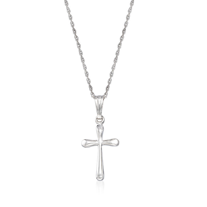 Child's 14kt White Gold Cross Pendant Necklace. 15&quot; image number 0