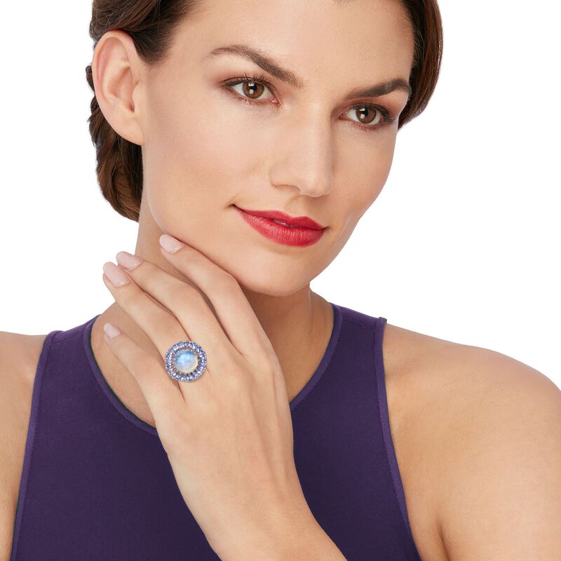 Moonstone and 2.80 ct. t.w. Tanzanite Floral Ring in Sterling Silver image number 1