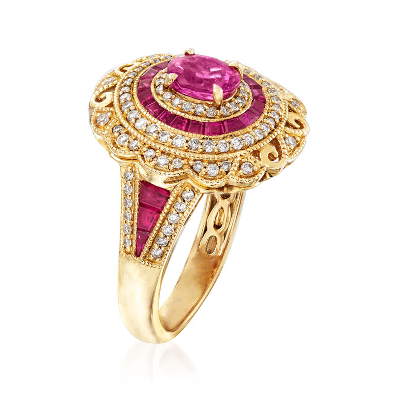 3.40 ct. t.w. Ruby, .80 Carat Tourmaline and .30 ct. t.w. Diamond Ring in 14kt Yellow Gold. Size 8 image number 2