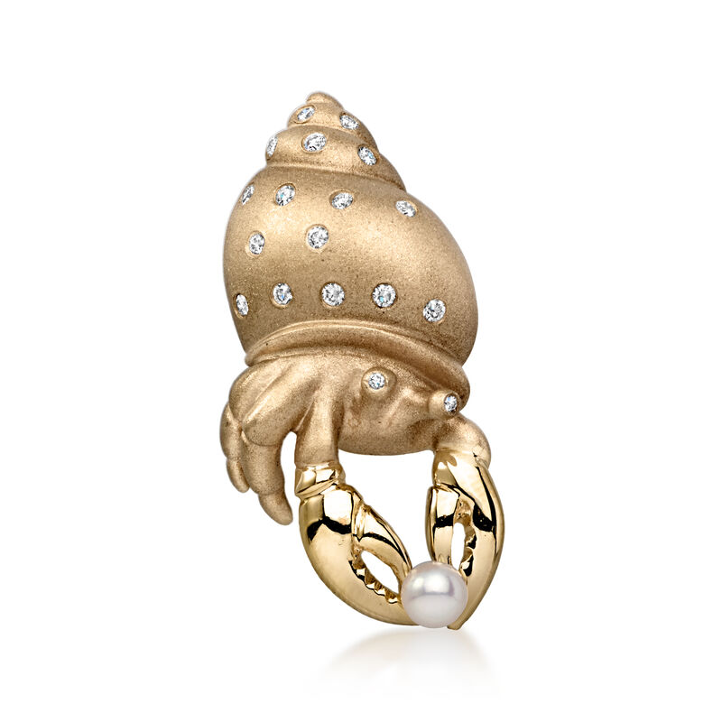 C. 1990 Vintage 4mm Cultured Pearl and .25 ct. t.w. Diamond Hermit Crab Pin in 14kt Yellow Gold  image number 0