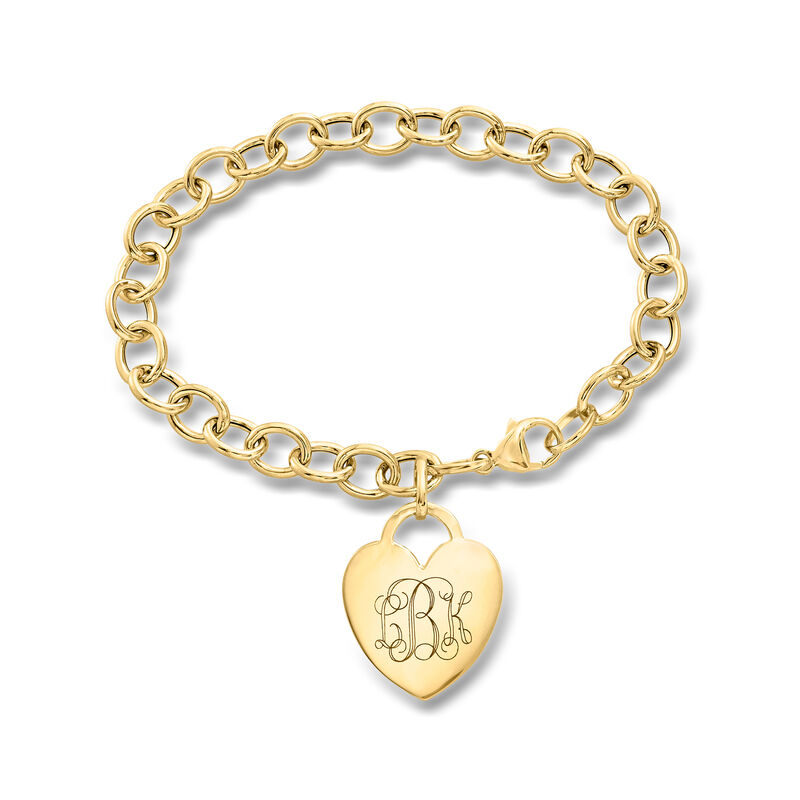Italian 10kt Yellow Gold Personalized Heart Charm Bracelet image number 0