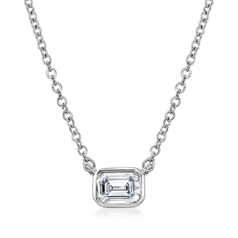 .25 Carat Emerald-Cut Diamond Solitaire Necklace in 14kt White Gold. 16&quot; image number 0