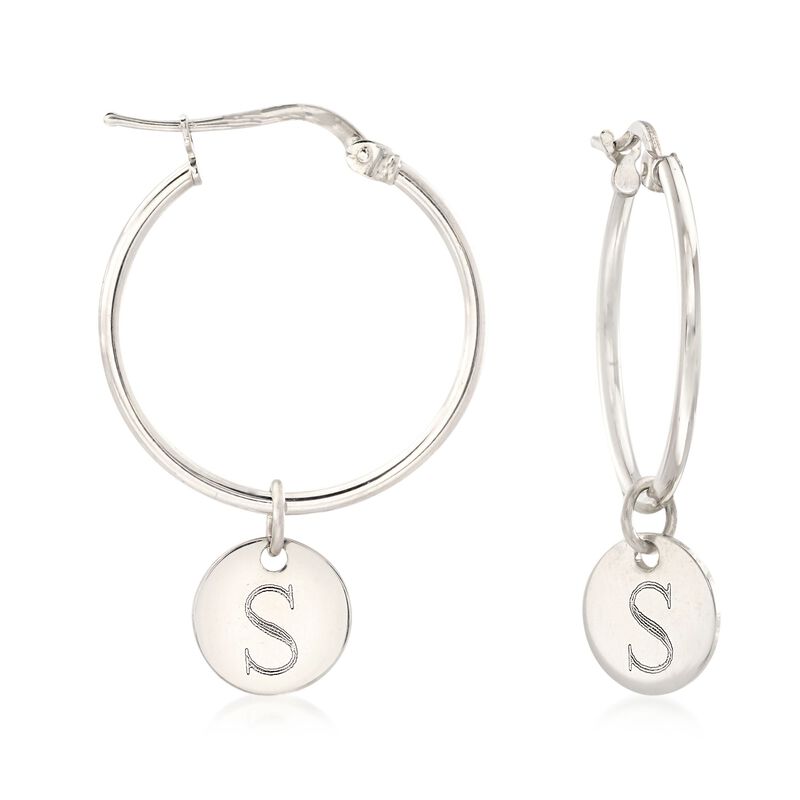 Plain - Italian Sterling Silver Disc Hoop Drop Earrings. 1 3/8&quot; image number 0