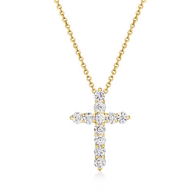 .50 ct. t.w. Lab-Grown Diamond Cross Pendant Necklace in 14kt Yellow Gold
