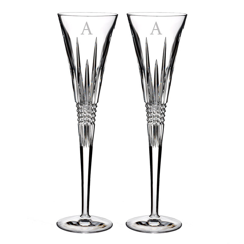 Waterford Crystal &quot;Lismore Diamond&quot; Set of 2 Block Initial Toasting Flutes image number 1