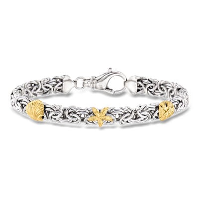 Sterling Silver and 18kt Gold Over Sterling Byzantine Sea Life Station Bracelet