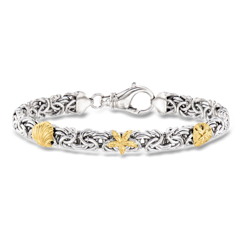 Sterling Silver and 18kt Gold Over Sterling Byzantine Sea Life Station Bracelet image number 0