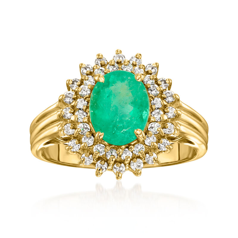 C. 1980 Vintage 1.95 Carat Emerald Ring with .70 ct. t.w. Diamonds in 14kt Yellow Gold. Size 6.75 image number 0