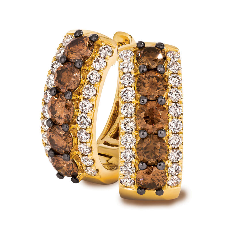 Le Vian &quot;Creme Brulee&quot; 2.49 ct. t.w. Chocolate and Nude Diamond Hoop Earrings in 14kt Honey Gold. 5/8&quot; image number 2