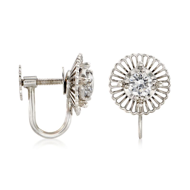 C. 1960 Vintage Jabel .65 ct. t.w. Diamond Filigree Swirl Clip-On Earrings in 18kt White Gold image number 2